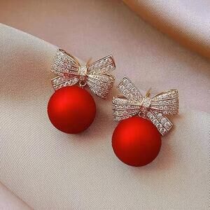 Sparkly Elegant Bowknot Preppy Gold Bow Earrings Jewelry Women